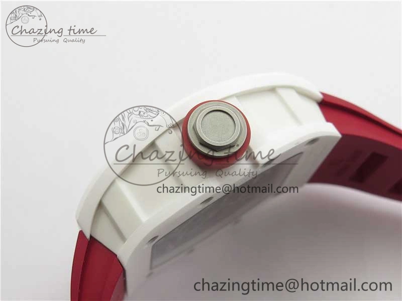 RM055 White Ceramic KVF Best Edition Skeleton Dial Red on Red Rubber Strap MIYOTA8215 V3