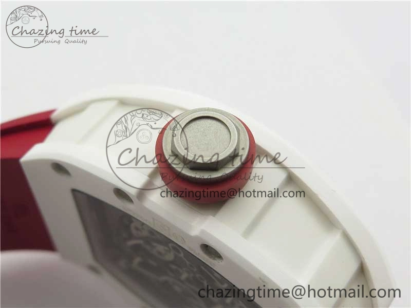 RM055 White Ceramic KVF Best Edition Skeleton Dial Red on Red Rubber Strap MIYOTA8215 V3