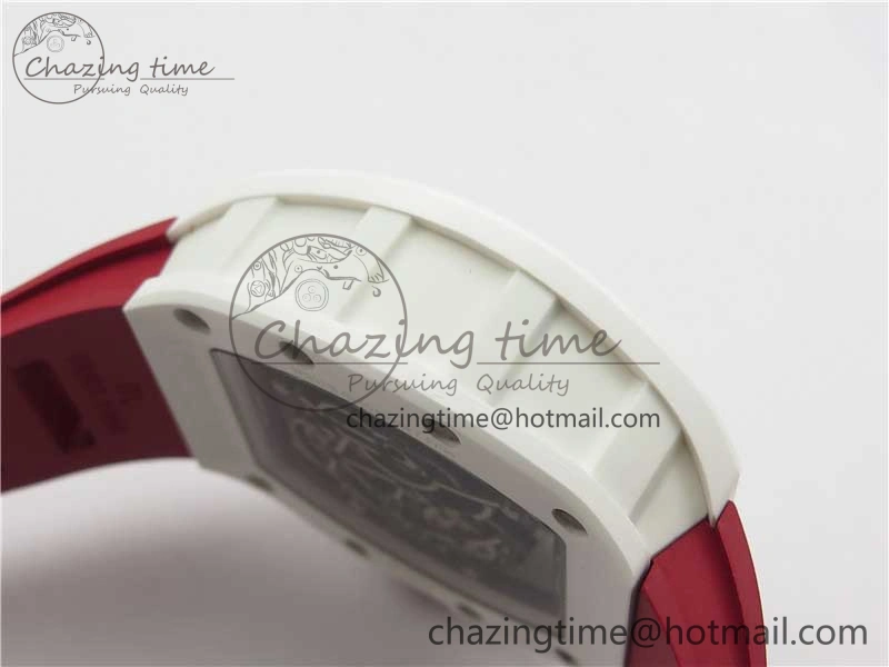 RM055 White Ceramic KVF Best Edition Skeleton Dial Red on Red Rubber Strap MIYOTA8215 V3