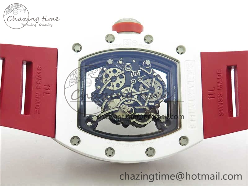 RM055 White Ceramic KVF Best Edition Skeleton Dial Red on Red Rubber Strap MIYOTA8215 V3
