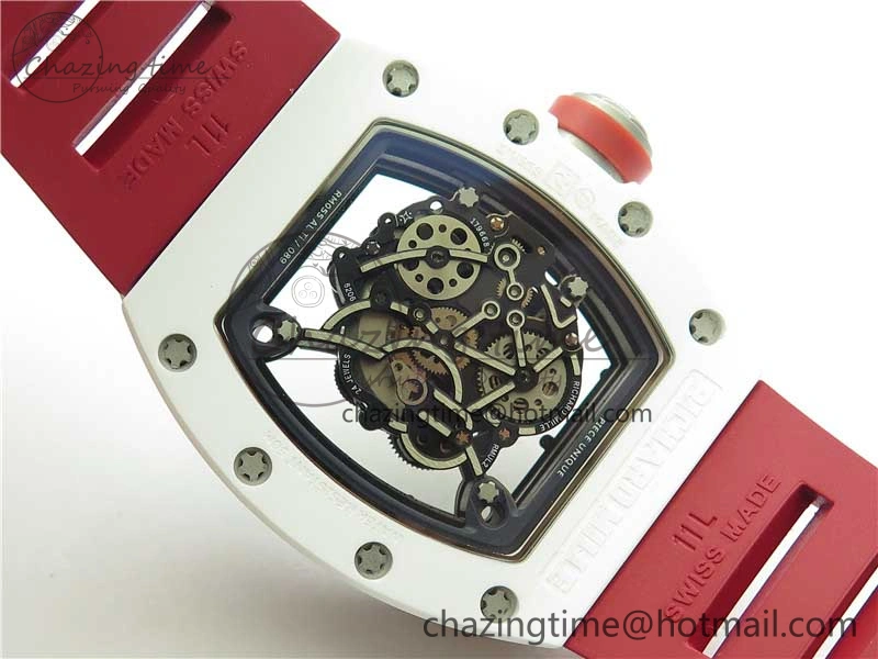 RM055 White Ceramic KVF Best Edition Skeleton Dial Red on Red Rubber Strap MIYOTA8215 V3