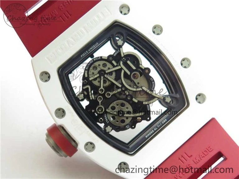 RM055 White Ceramic KVF Best Edition Skeleton Dial Red on Red Rubber Strap MIYOTA8215 V3