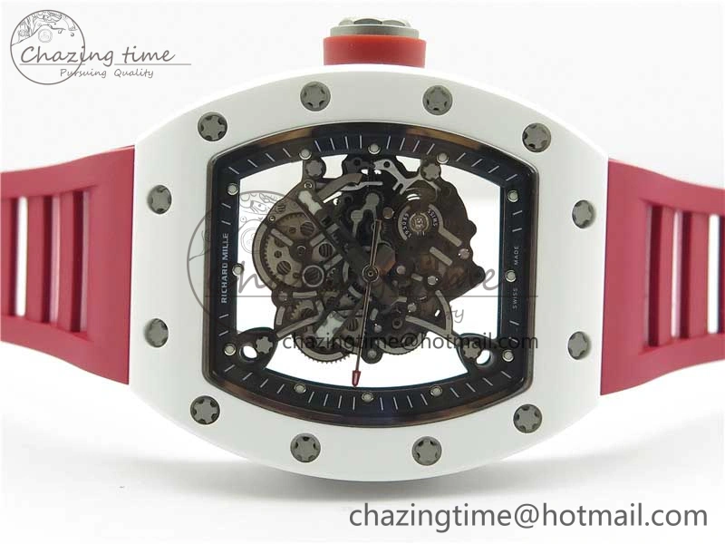 RM055 White Ceramic KVF Best Edition Skeleton Dial Red on Red Rubber Strap MIYOTA8215 V3
