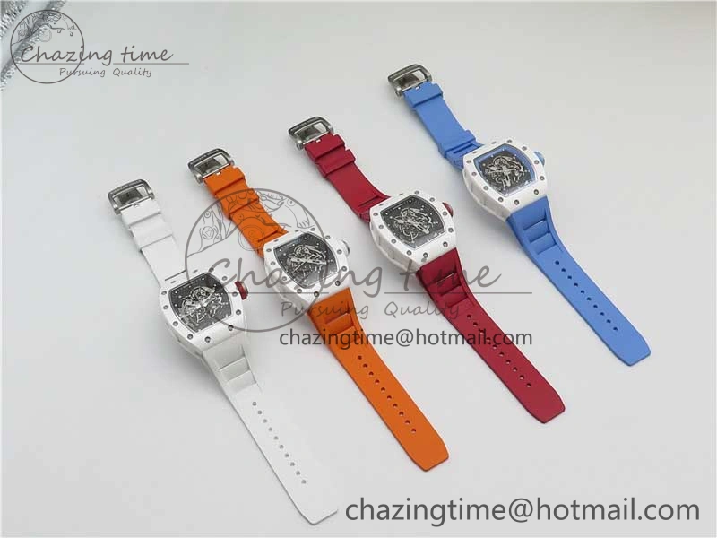 RM055 White Ceramic KVF Best Edition Skeleton Dial Red on Red Rubber Strap MIYOTA8215 V3