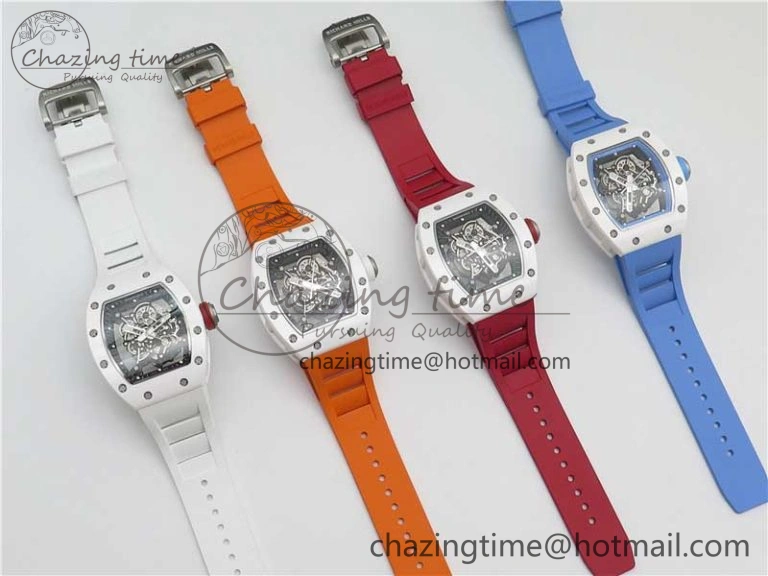 RM055 White Ceramic KVF Best Edition Skeleton Dial Red on Red Rubber Strap MIYOTA8215 V3