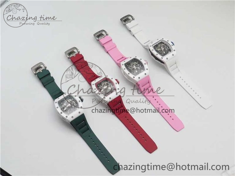 RM055 White Ceramic KVF Best Edition Skeleton Dial Red on Red Rubber Strap MIYOTA8215 V3