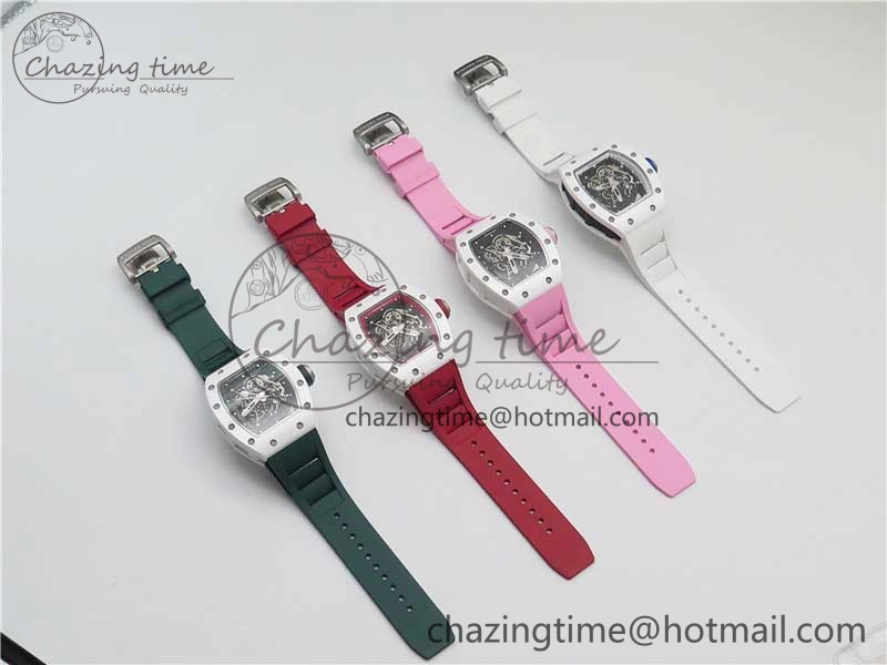 RM055 White Ceramic KVF Best Edition Skeleton Dial Red on Red Rubber Strap MIYOTA8215 V3