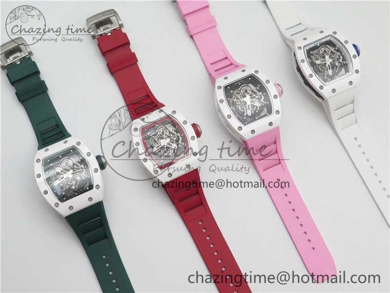 RM055 White Ceramic KVF Best Edition Skeleton Dial Red on Red Rubber Strap MIYOTA8215 V3