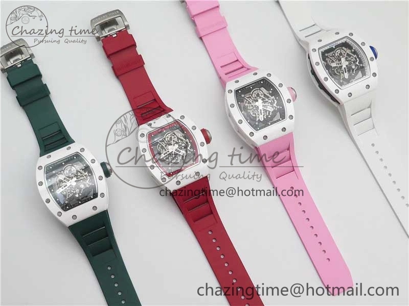 RM055 White Ceramic KVF Best Edition Skeleton Dial Red on Red Rubber Strap MIYOTA8215 V3