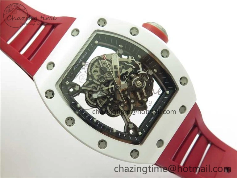 RM055 White Ceramic KVF Best Edition Skeleton Dial Red on Red Rubber Strap MIYOTA8215 V3