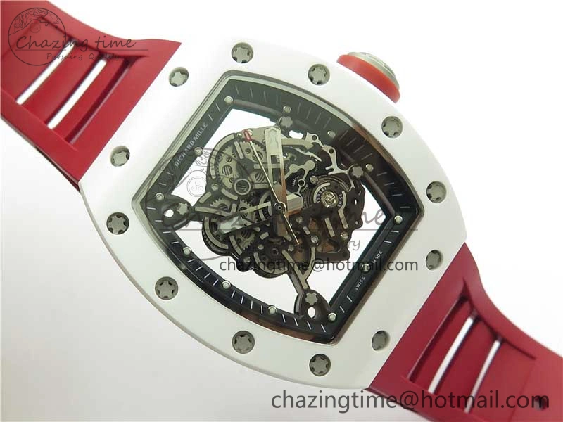 RM055 White Ceramic KVF Best Edition Skeleton Dial Red on Red Rubber Strap MIYOTA8215 V3