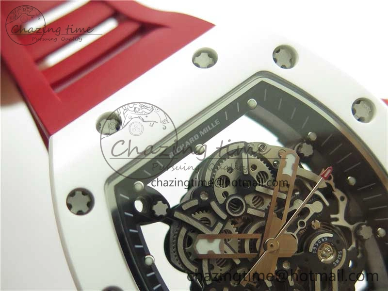 RM055 White Ceramic KVF Best Edition Skeleton Dial Red on Red Rubber Strap MIYOTA8215 V3