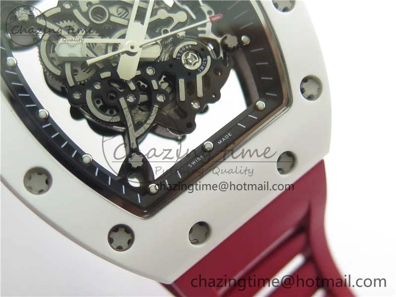 RM055 White Ceramic KVF Best Edition Skeleton Dial Red on Red Rubber Strap MIYOTA8215 V3