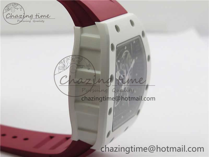 RM055 White Ceramic KVF Best Edition Skeleton Dial Red on Red Rubber Strap MIYOTA8215 V3