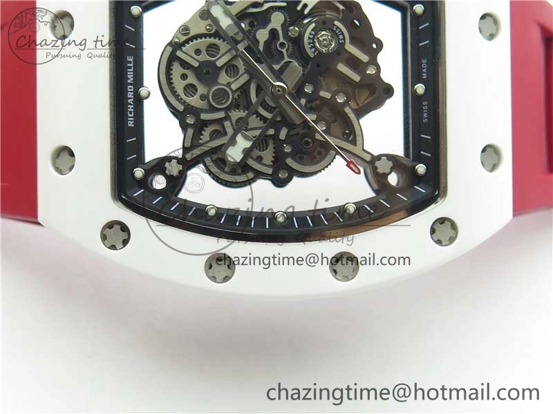 RM055 White Ceramic KVF Best Edition Skeleton Dial Red on Red Rubber Strap MIYOTA8215 V3