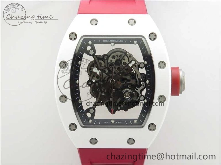 RM055 White Ceramic KVF Best Edition Skeleton Dial Red on Red Rubber Strap MIYOTA8215 V3
