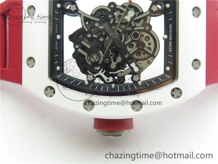 RM055 White Ceramic KVF Best Edition Skeleton Dial Red on Red Rubber Strap MIYOTA8215 V3