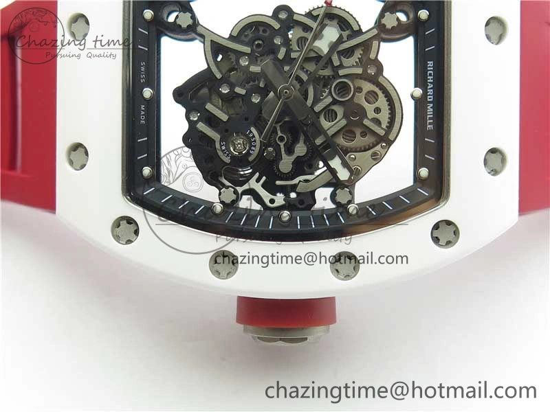 RM055 White Ceramic KVF Best Edition Skeleton Dial Red on Red Rubber Strap MIYOTA8215 V3