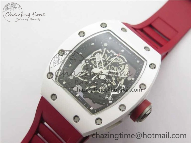 RM055 White Ceramic KVF Best Edition Skeleton Dial Red on Red Rubber Strap MIYOTA8215 V3