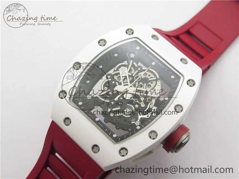 RM055 White Ceramic KVF Best Edition Skeleton Dial Red on Red Rubber Strap MIYOTA8215 V3