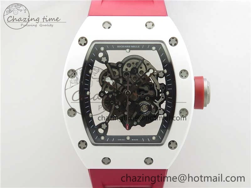 RM055 White Ceramic KVF Best Edition Skeleton Dial Red on Red Rubber Strap MIYOTA8215 V3