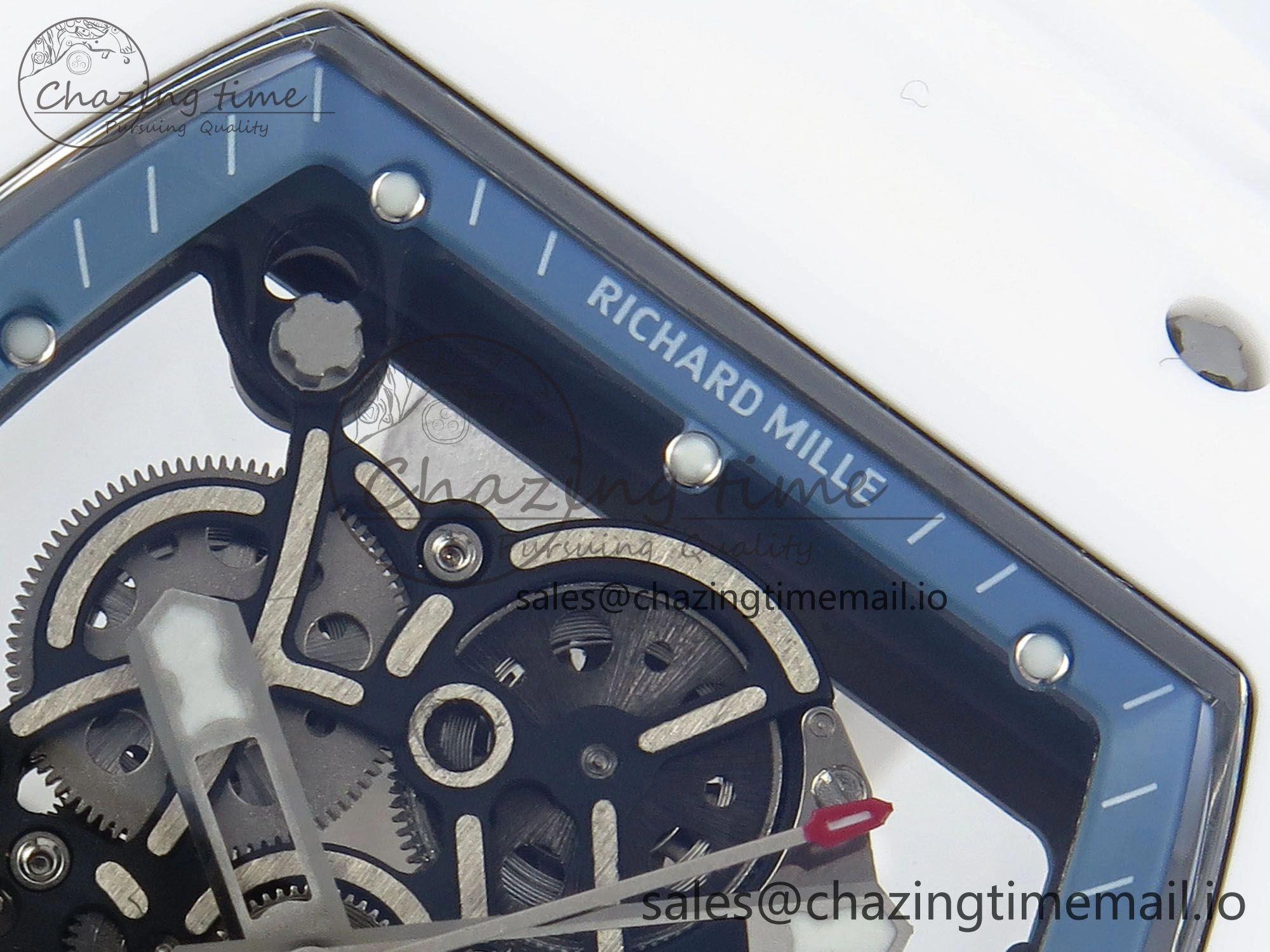 RM055 White Ceramic RMF Best Edition Blue Skeleton Dial On White Rubber Strap RMUL2 Super Clone