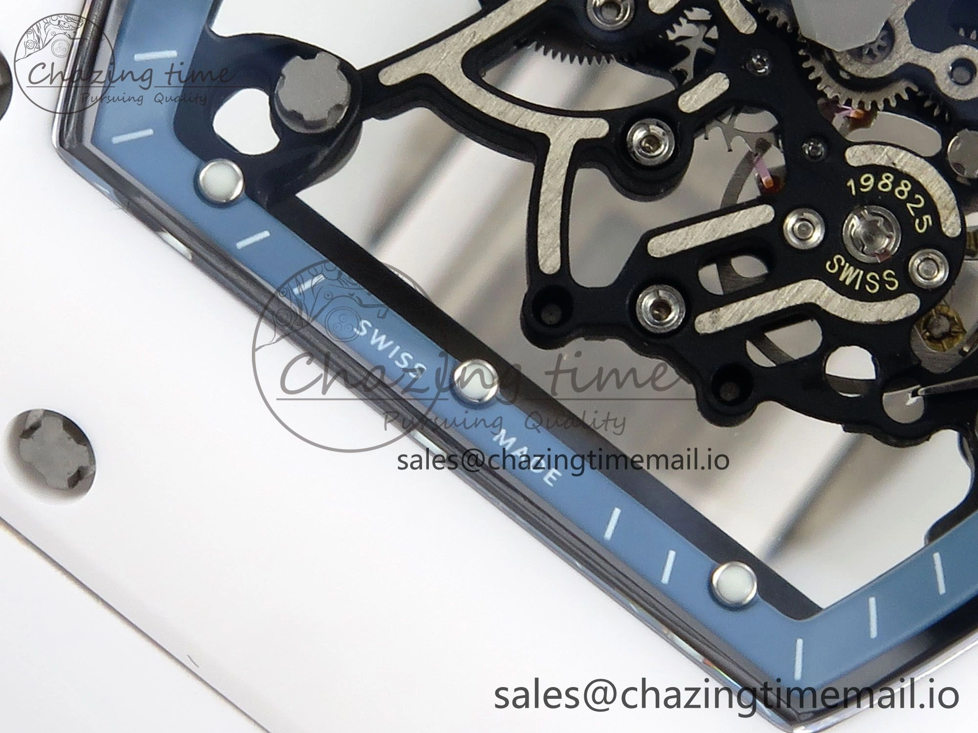 RM055 White Ceramic RMF Best Edition Blue Skeleton Dial On White Rubber Strap RMUL2 Super Clone