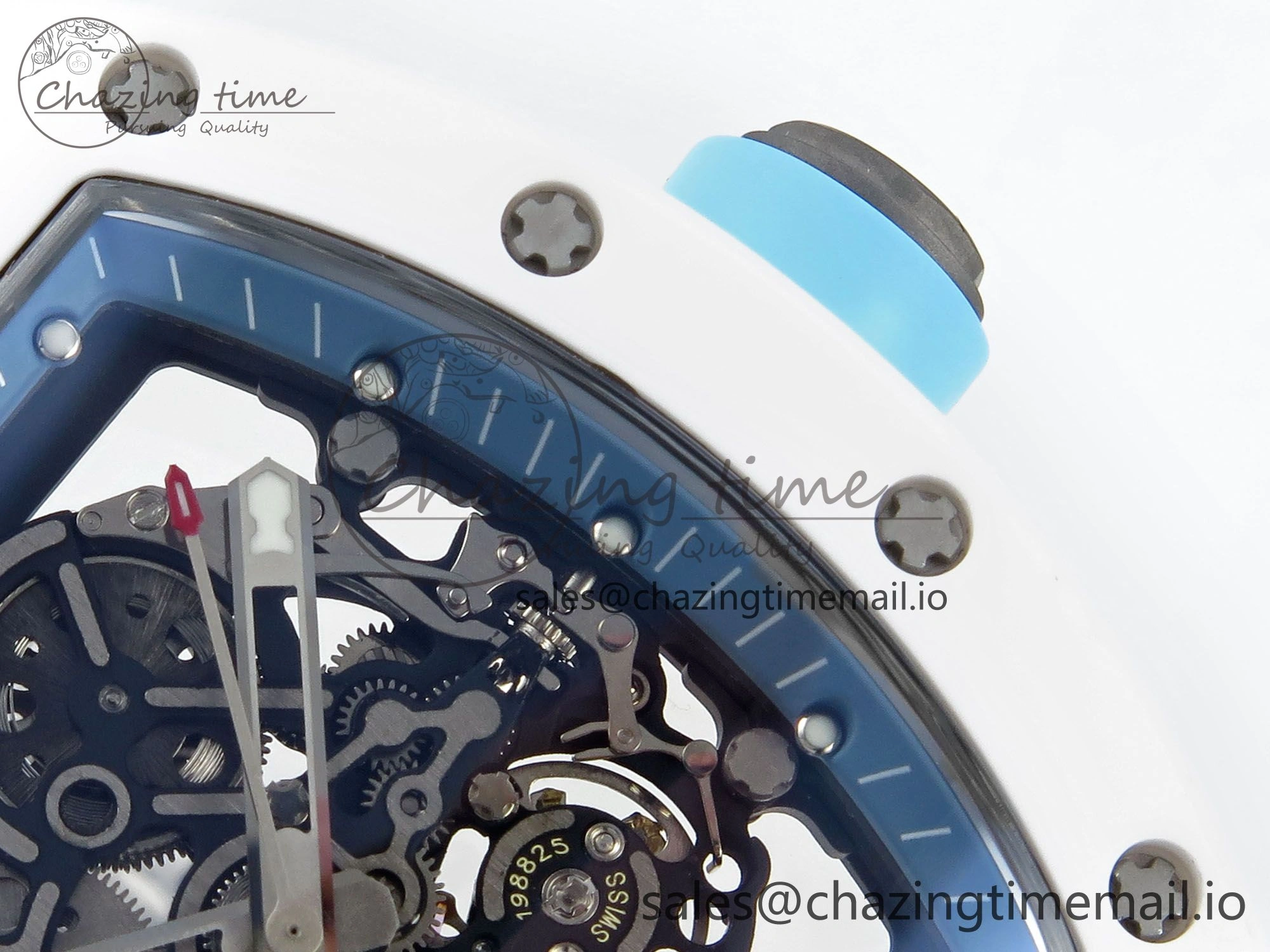 RM055 White Ceramic RMF Best Edition Blue Skeleton Dial On White Rubber Strap RMUL2 Super Clone