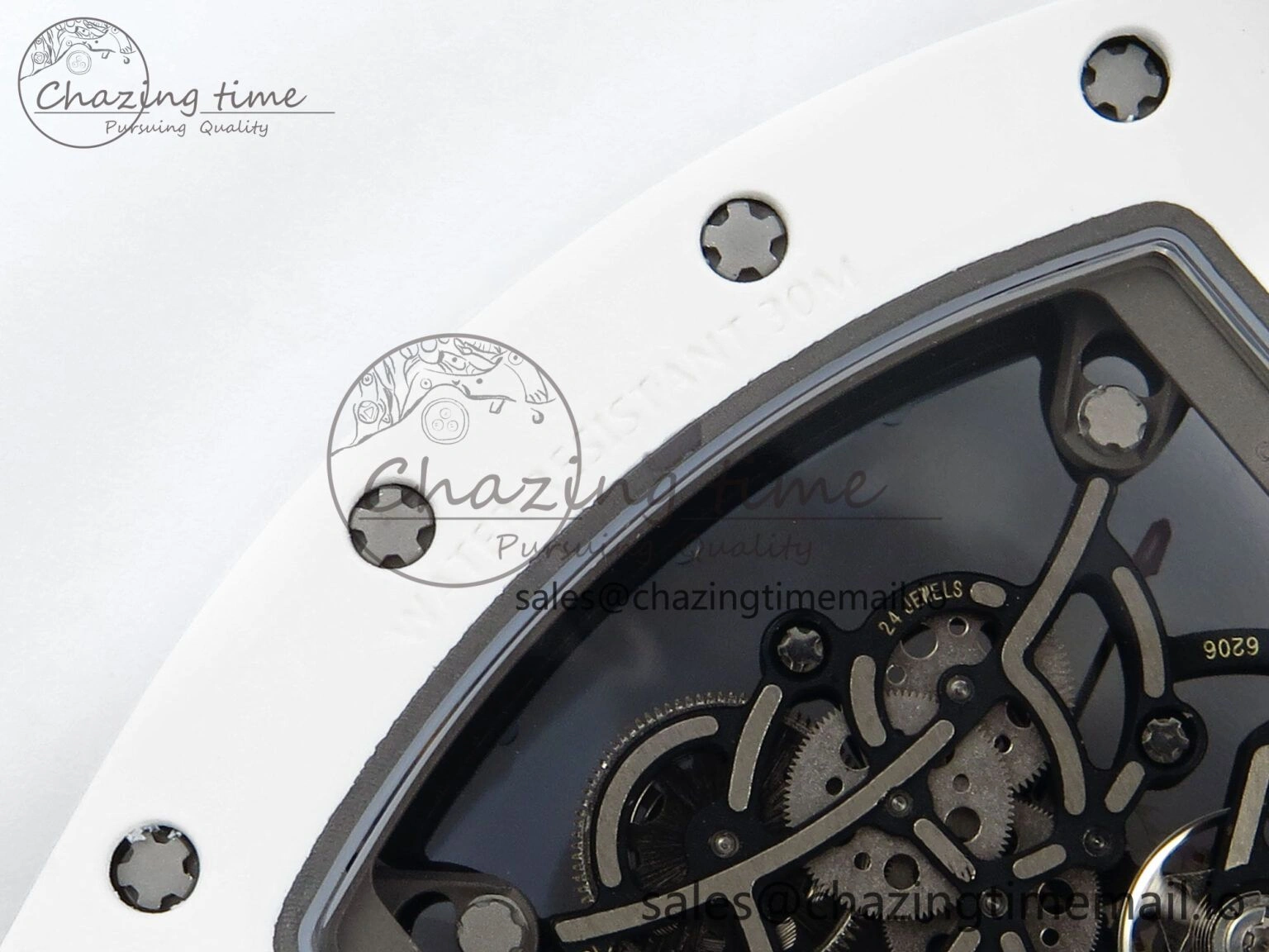 RM055 White Ceramic RMF Best Edition Blue Skeleton Dial On White Rubber Strap RMUL2 Super Clone