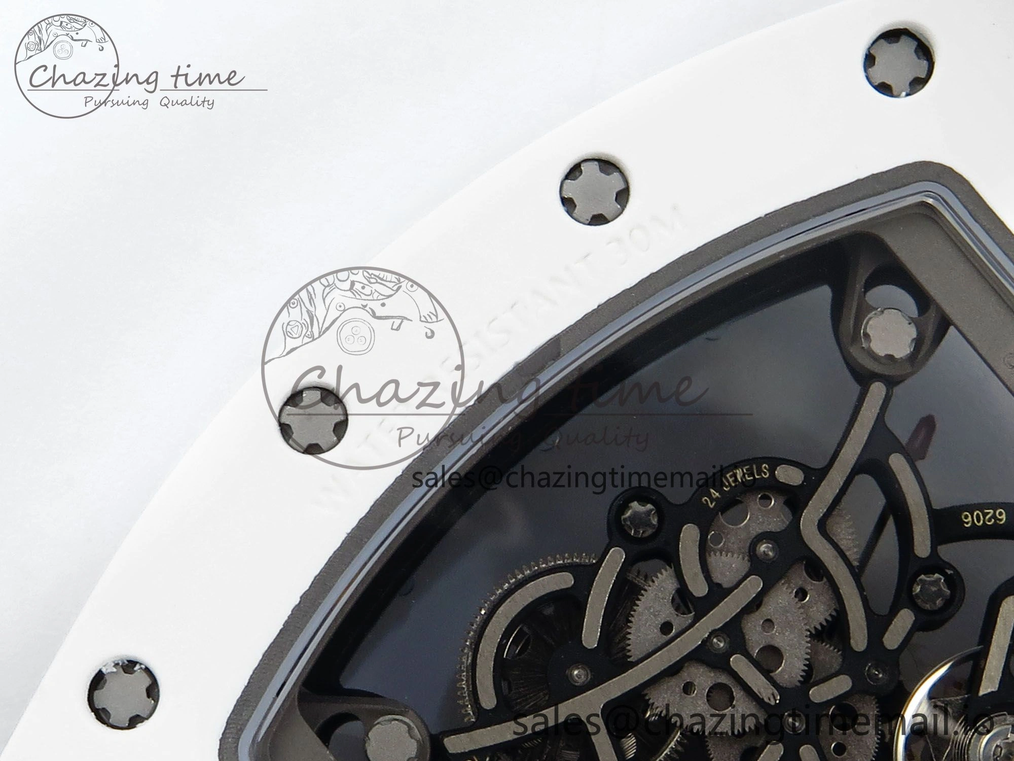 RM055 White Ceramic RMF Best Edition Blue Skeleton Dial On White Rubber Strap RMUL2 Super Clone