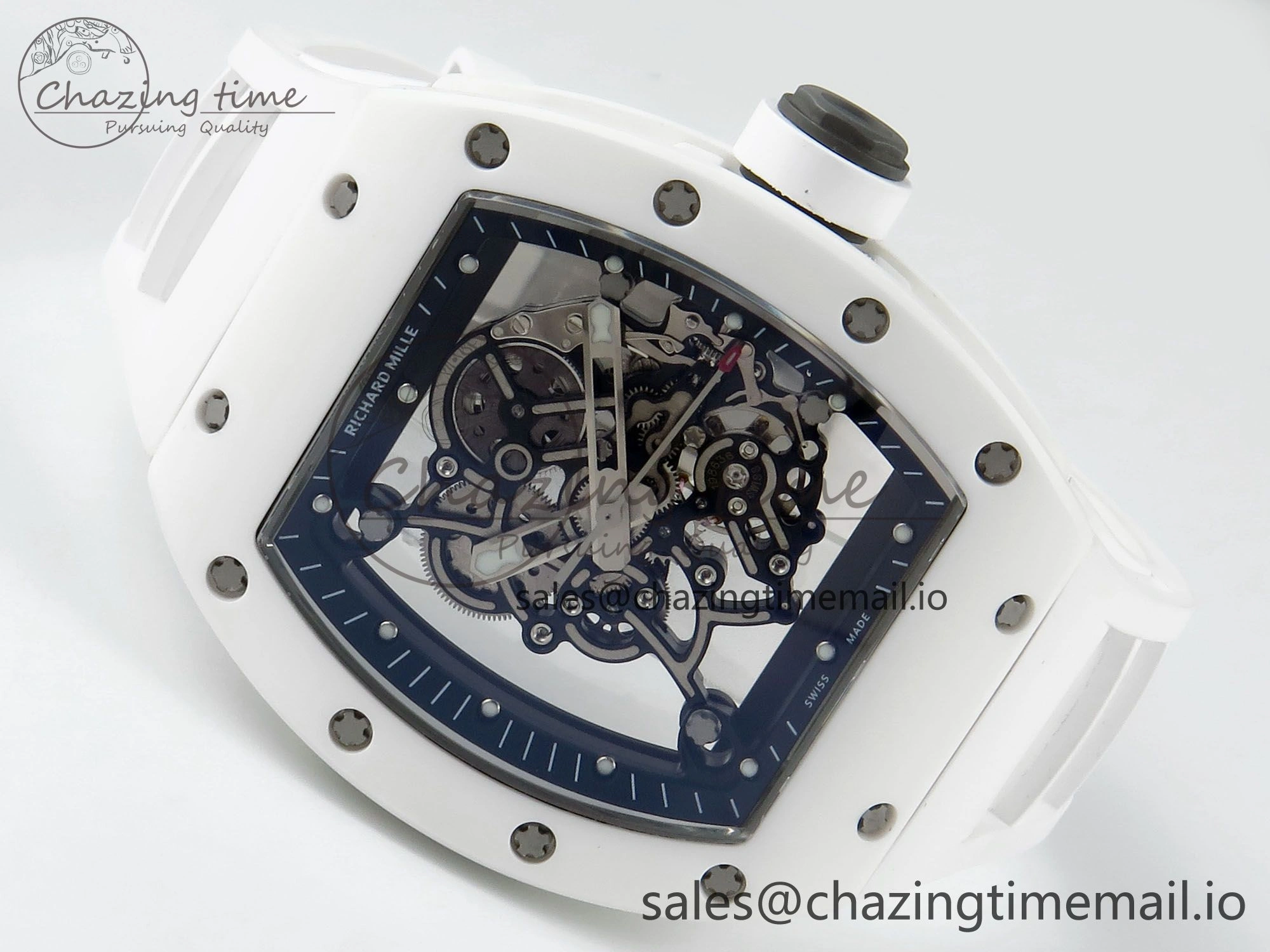 RM055 White Ceramic RMF Best Edition Skeleton Dial On White Rubber Strap RMUL2 Super Clone