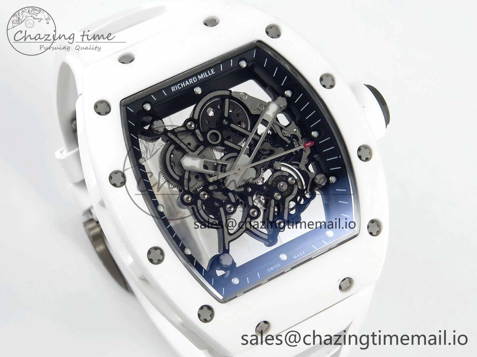 RM055 White Ceramic RMF Best Edition Skeleton Dial On White Rubber Strap RMUL2 Super Clone