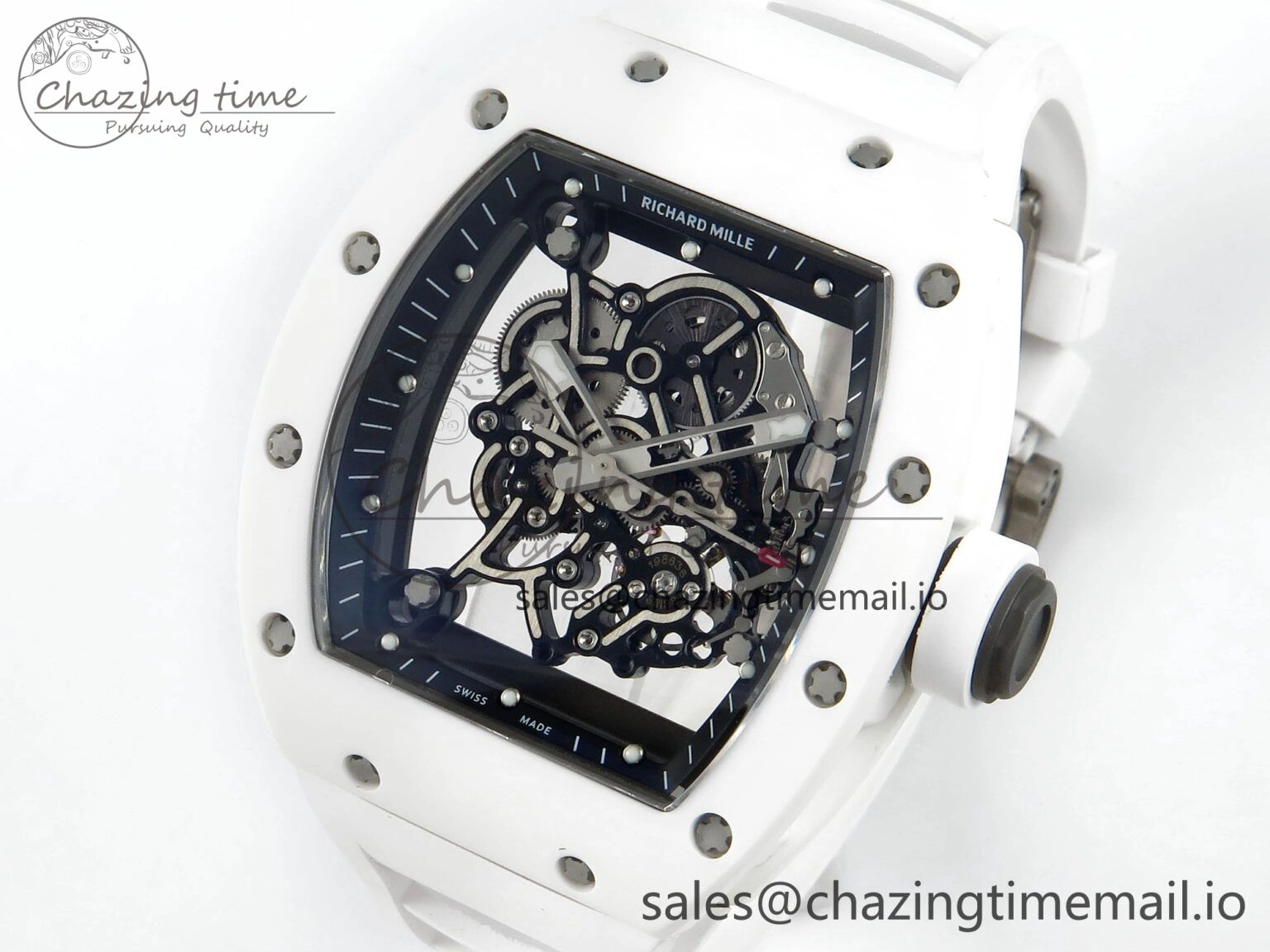 RM055 White Ceramic RMF Best Edition Skeleton Dial On White Rubber Strap RMUL2 Super Clone