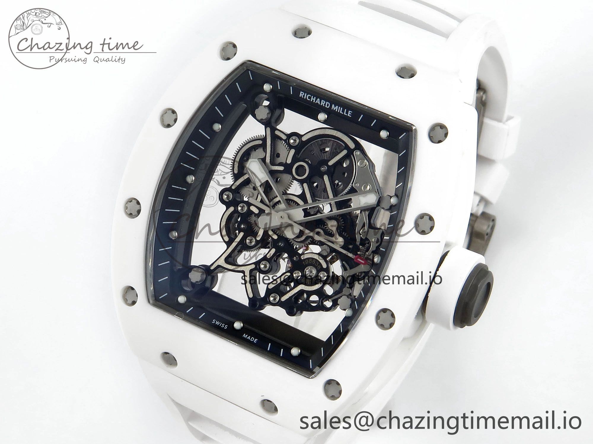 RM055 White Ceramic RMF Best Edition Skeleton Dial On White Rubber Strap RMUL2 Super Clone