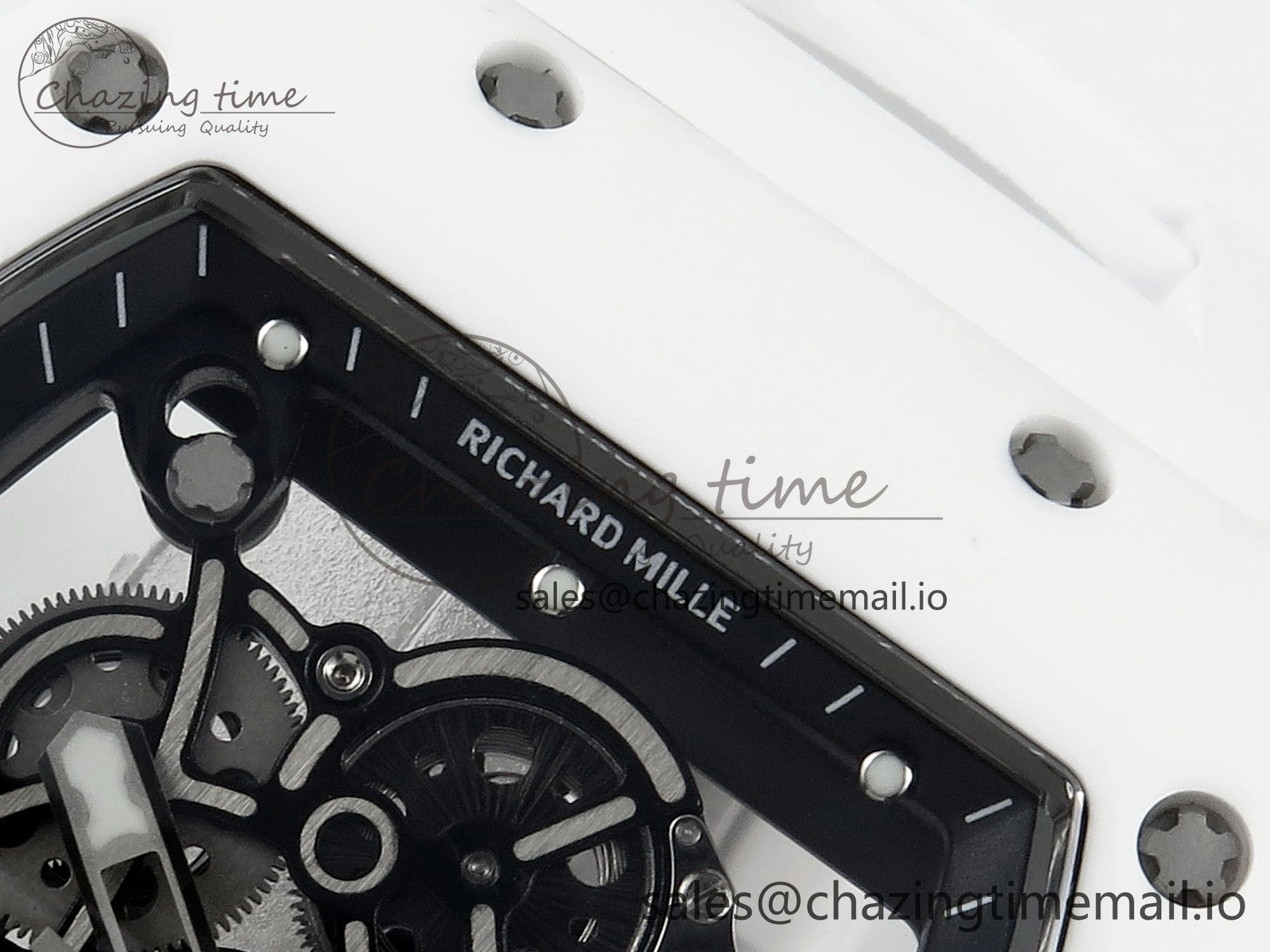 RM055 White Ceramic RMF Best Edition Skeleton Dial On White Rubber Strap RMUL2 Super Clone
