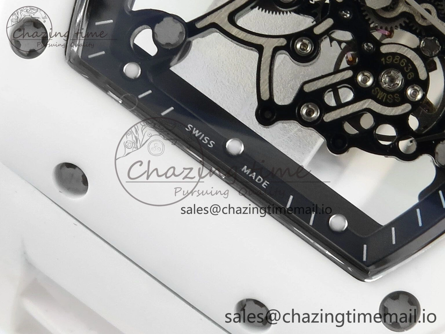RM055 White Ceramic RMF Best Edition Skeleton Dial On White Rubber Strap RMUL2 Super Clone