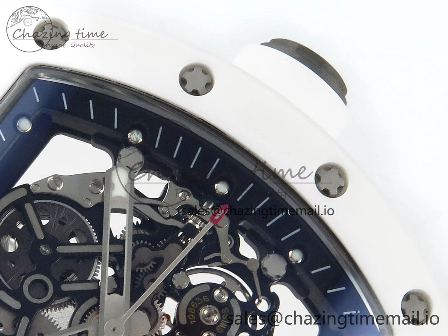 RM055 White Ceramic RMF Best Edition Skeleton Dial On White Rubber Strap RMUL2 Super Clone
