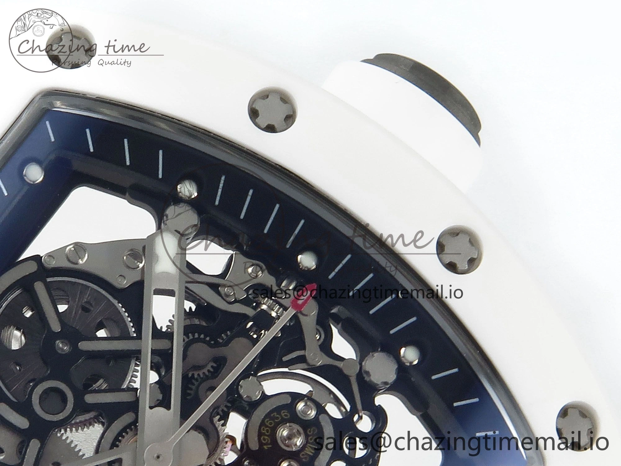 RM055 White Ceramic RMF Best Edition Skeleton Dial On White Rubber Strap RMUL2 Super Clone