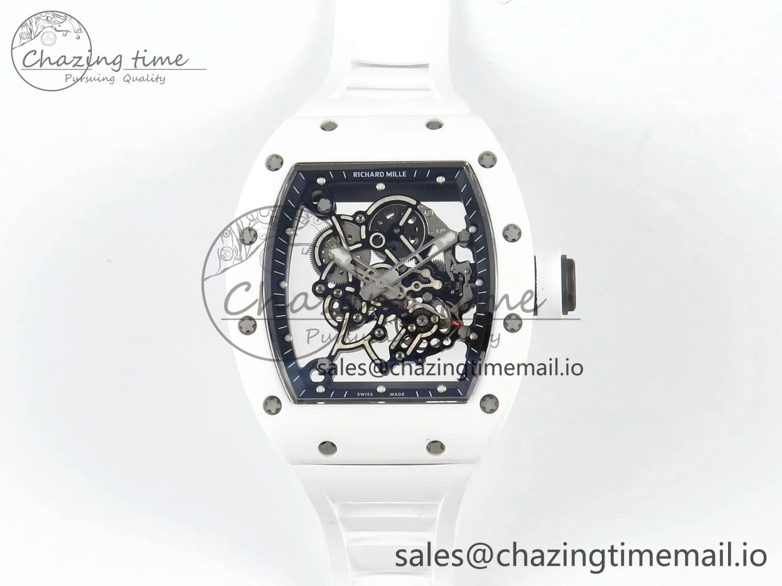RM055 White Ceramic RMF Best Edition Skeleton Dial On White Rubber Strap RMUL2 Super Clone