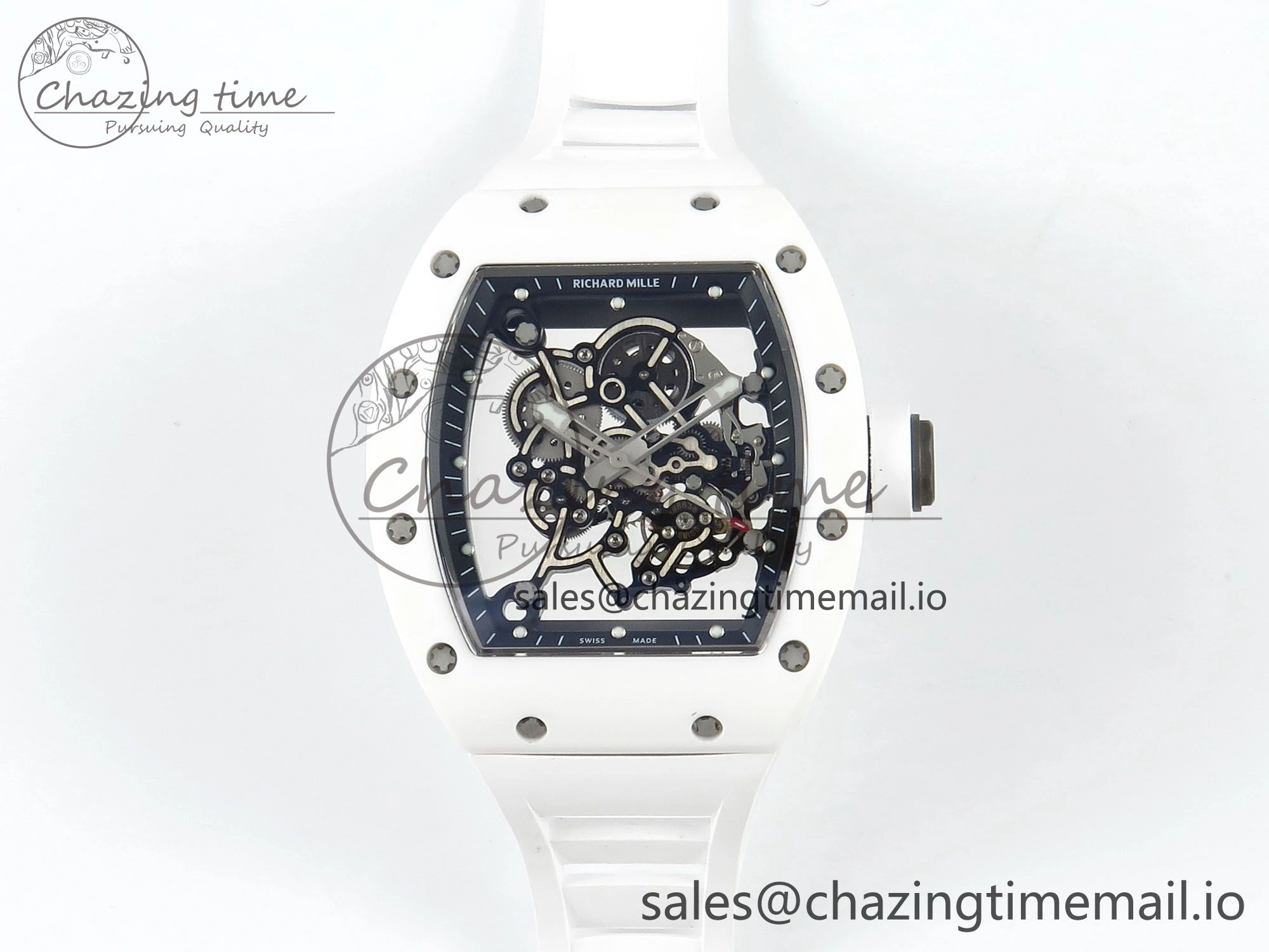 RM055 White Ceramic RMF Best Edition Skeleton Dial On White Rubber Strap RMUL2 Super Clone