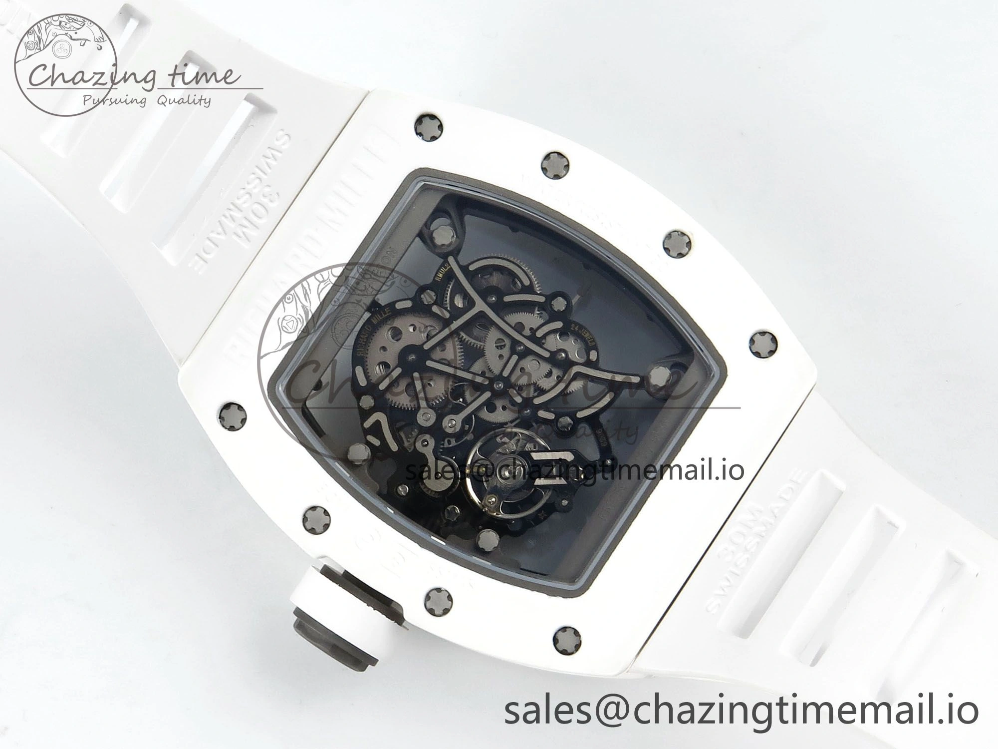 RM055 White Ceramic RMF Best Edition Skeleton Dial On White Rubber Strap RMUL2 Super Clone
