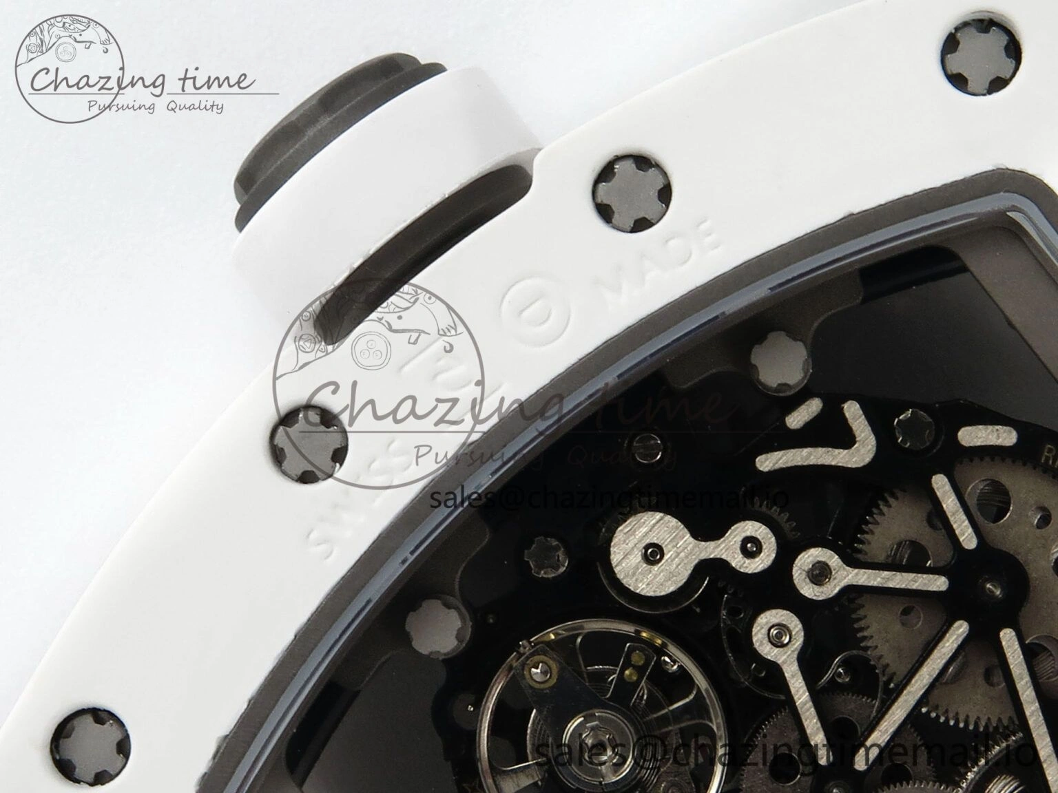 RM055 White Ceramic RMF Best Edition Skeleton Dial On White Rubber Strap RMUL2 Super Clone