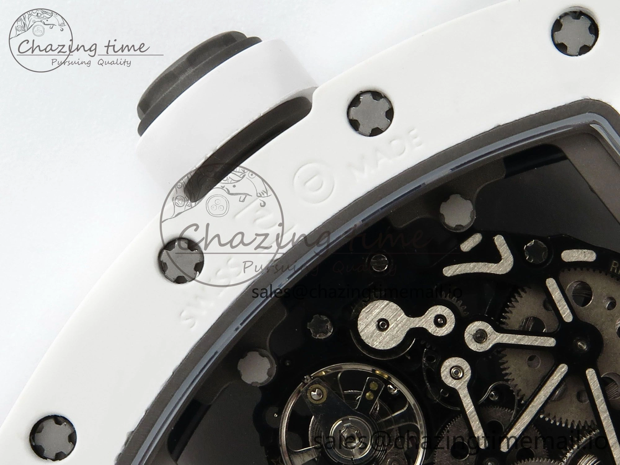 RM055 White Ceramic RMF Best Edition Skeleton Dial On White Rubber Strap RMUL2 Super Clone