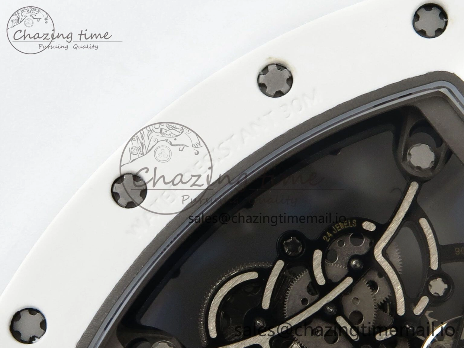 RM055 White Ceramic RMF Best Edition Skeleton Dial On White Rubber Strap RMUL2 Super Clone