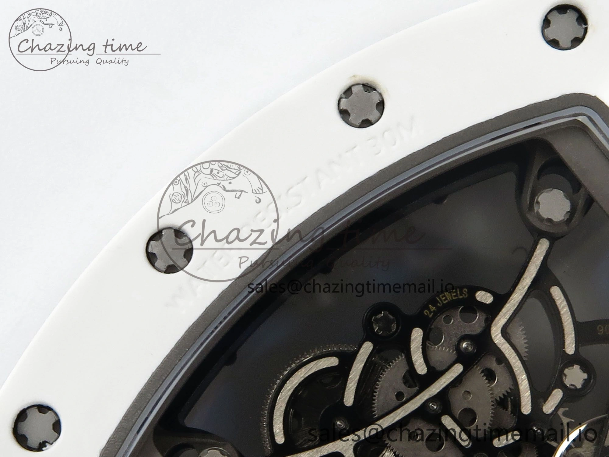 RM055 White Ceramic RMF Best Edition Skeleton Dial On White Rubber Strap RMUL2 Super Clone