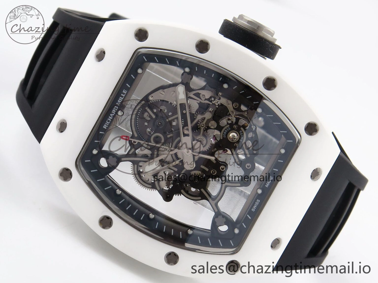 RM055 White Ceramic T+F 1:1 Best Edition Black Skeleton Dial on Black Rubber Strap RMUL2 Super Clone