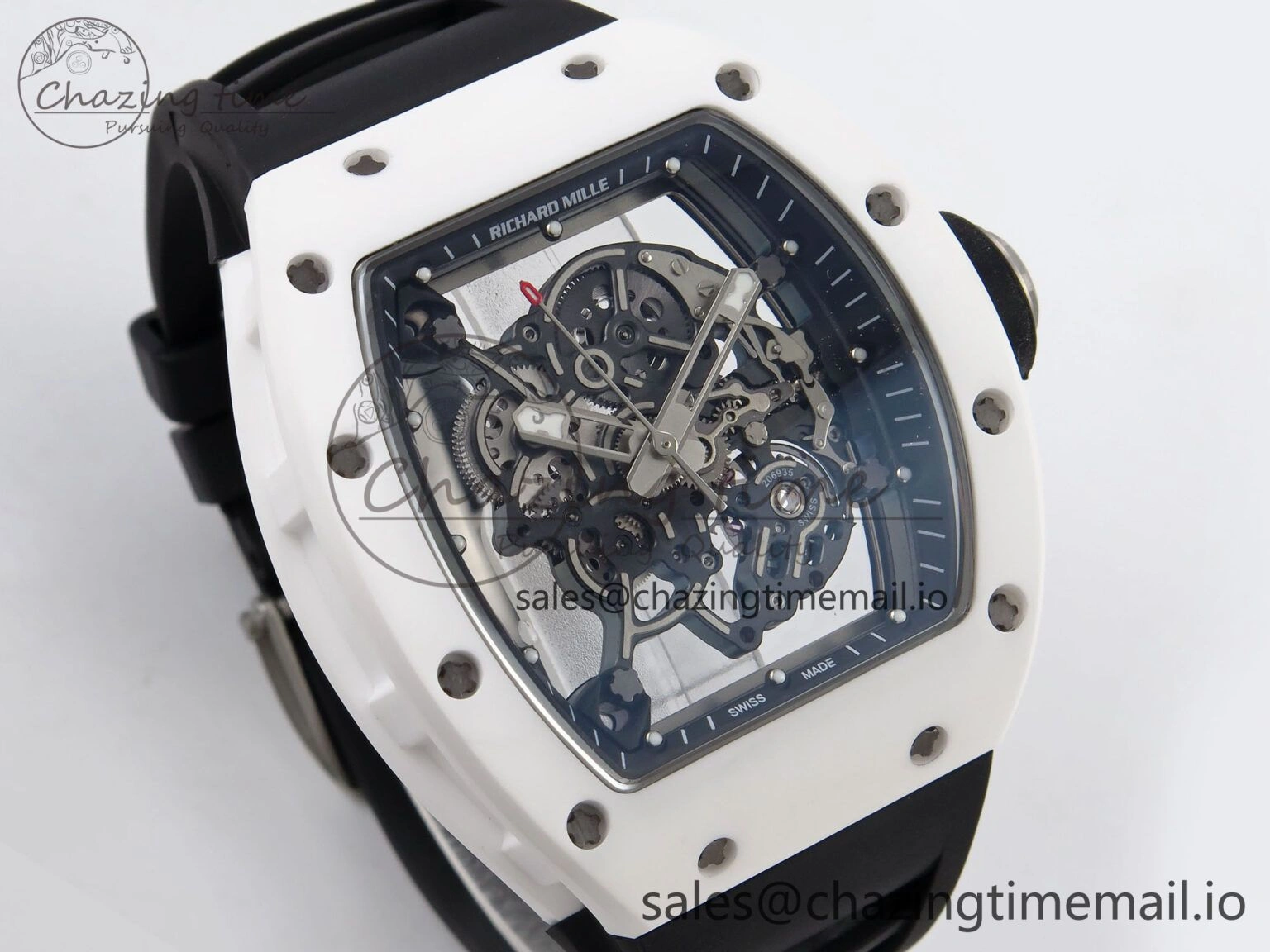 RM055 White Ceramic T+F 1:1 Best Edition Black Skeleton Dial on Black Rubber Strap RMUL2 Super Clone