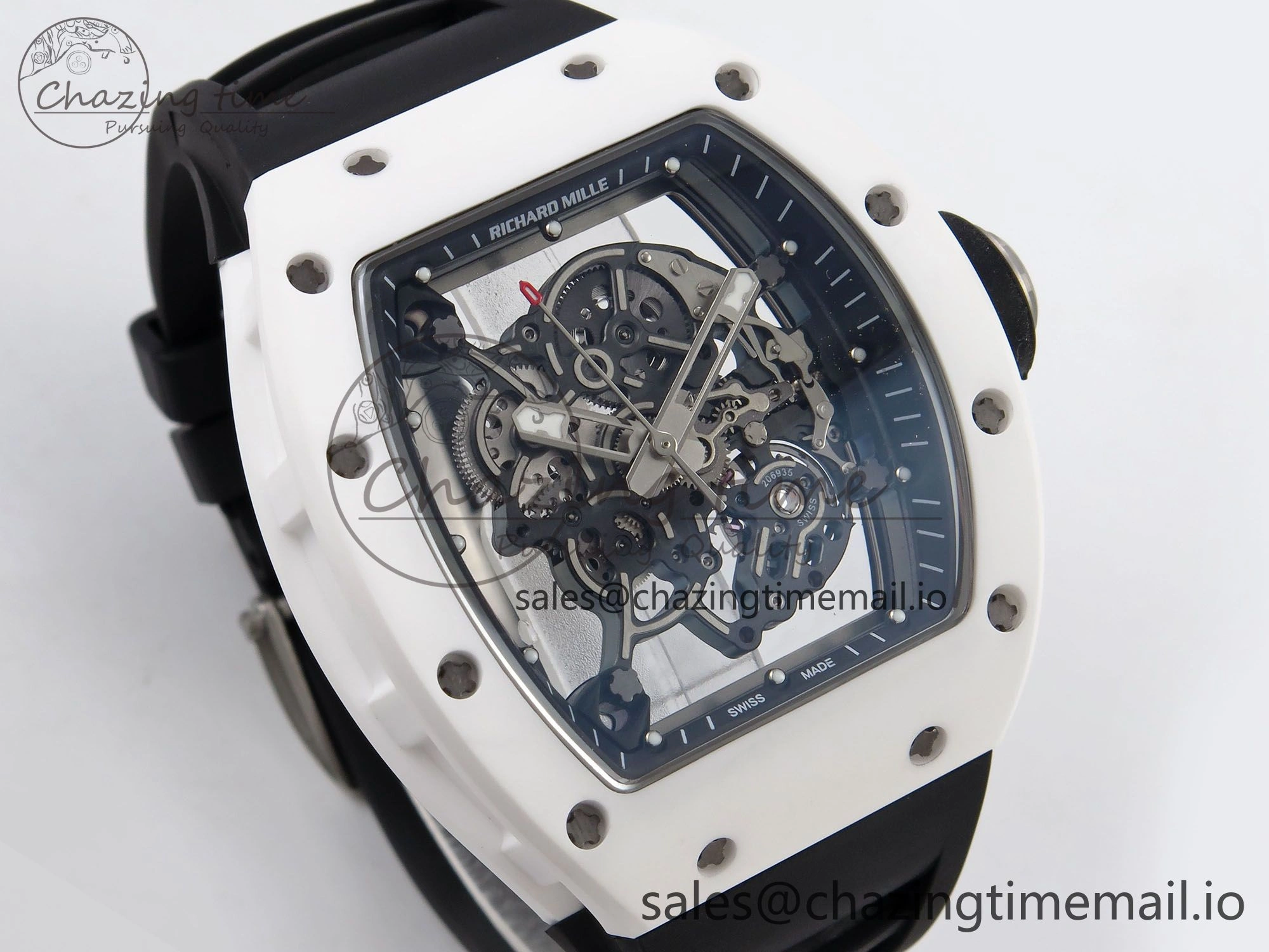 RM055 White Ceramic T+F 1:1 Best Edition Black Skeleton Dial on Black Rubber Strap RMUL2 Super Clone