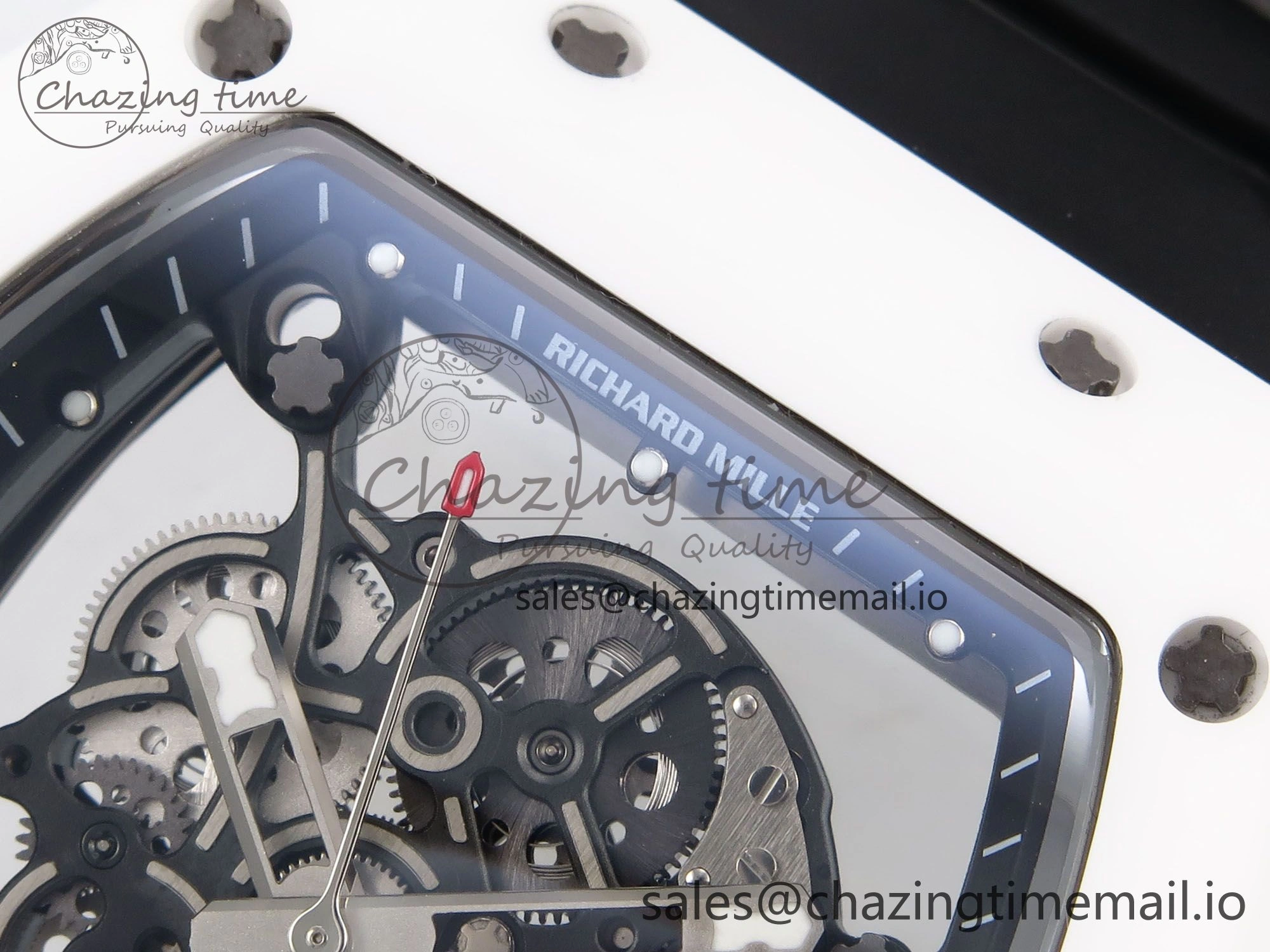 RM055 White Ceramic T+F 1:1 Best Edition Black Skeleton Dial on Black Rubber Strap RMUL2 Super Clone