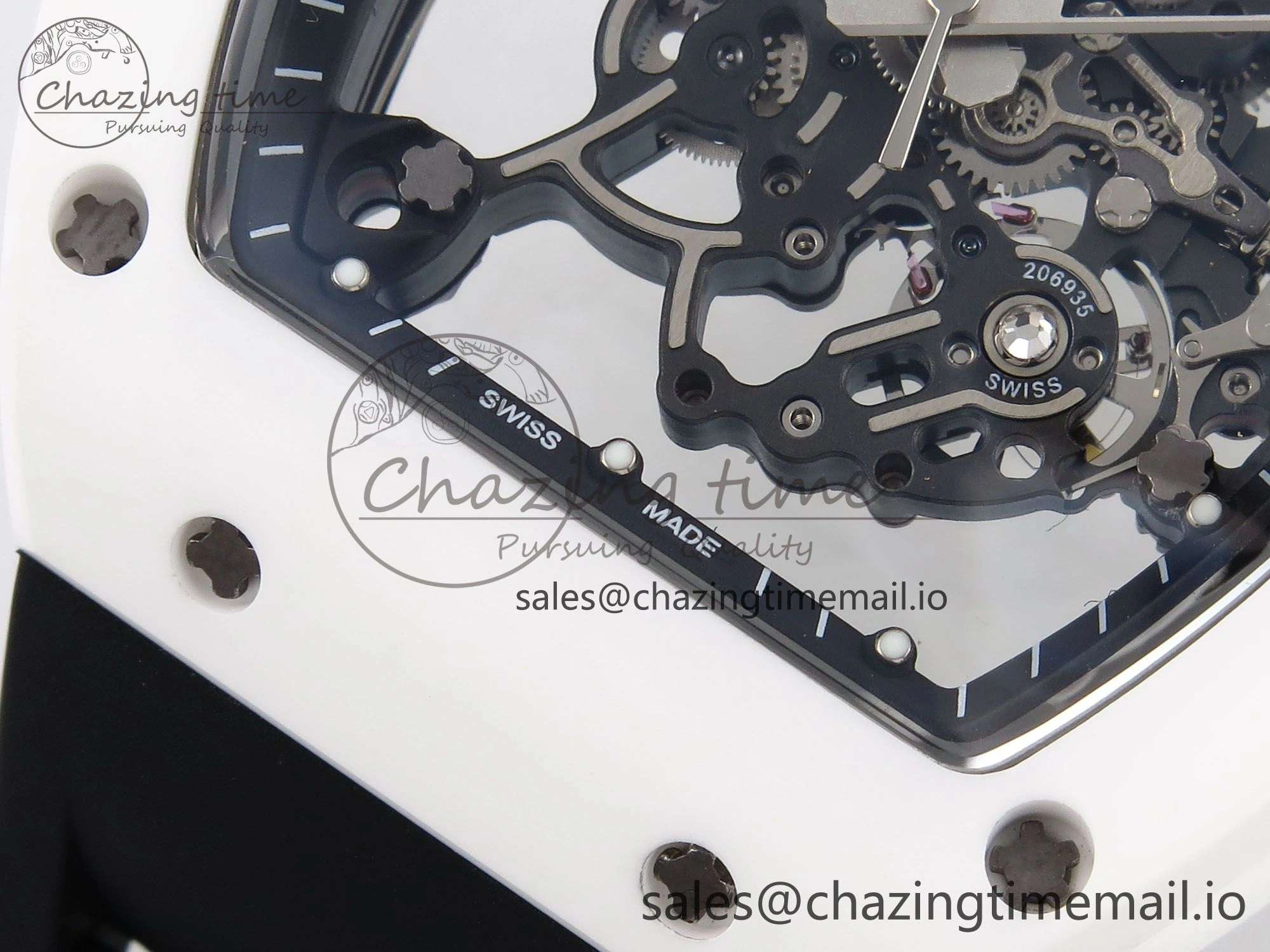 RM055 White Ceramic T+F 1:1 Best Edition Black Skeleton Dial on Black Rubber Strap RMUL2 Super Clone